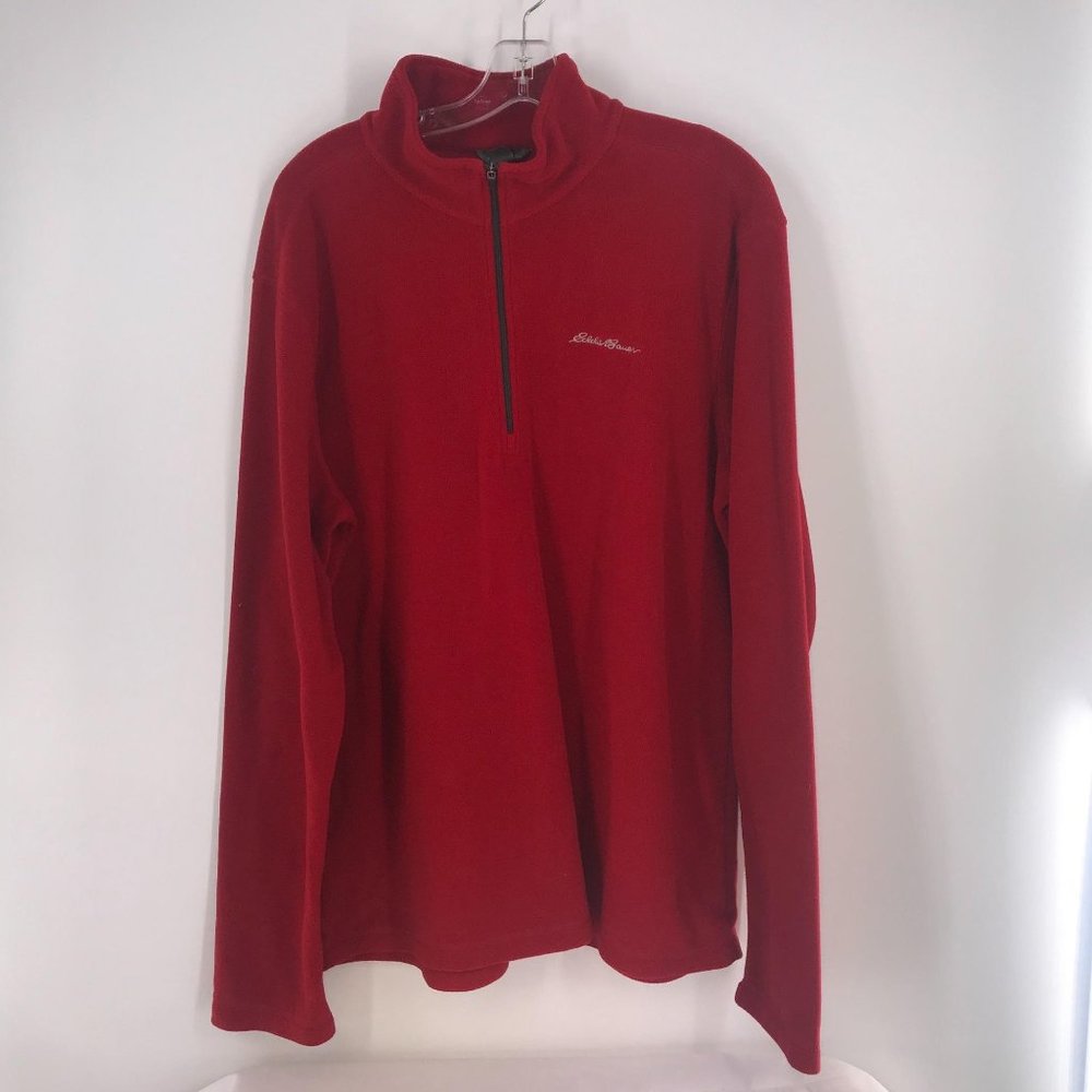 MENS EDDIE BAUER RED 1/4 ZIP PULLOVER‎